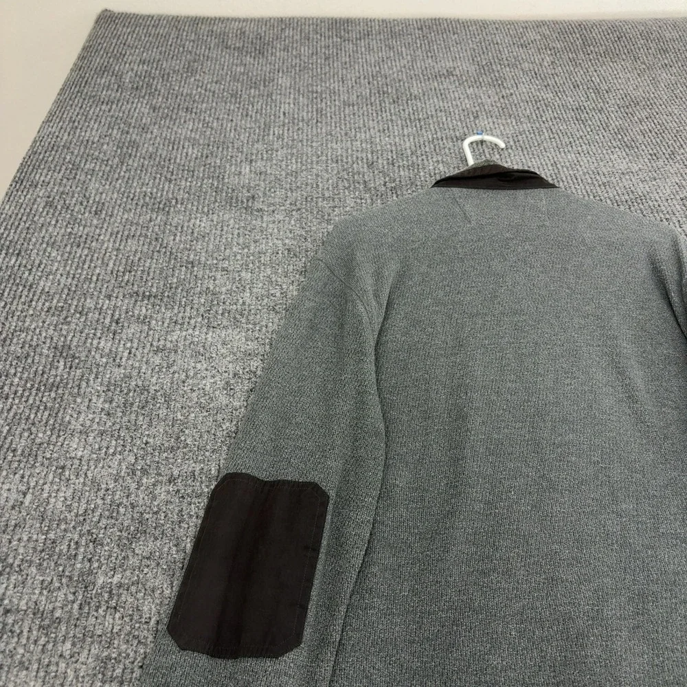 Banana Republic Jacket Mens L Gray Cotton Polyester Elbow Patches Mock Neck